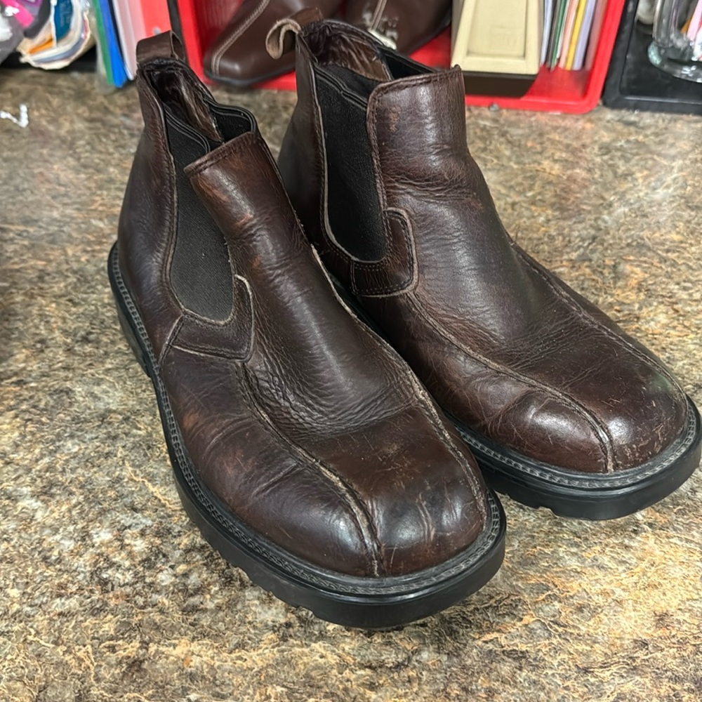 GBX Oiled Brown Leather Vintage Y2K Chunky Lug Sole Chelsea Boots Mens Size 8